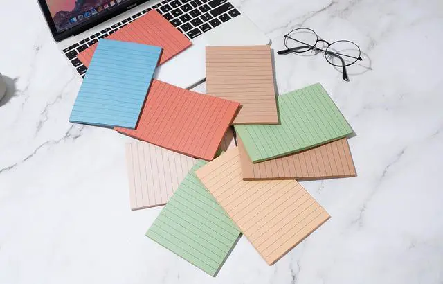 Alt view image 5 of 7 - (9 Pads) Lined Sticky Notes 4x6 in Post, Vintage Colors Self Pad Its | Super Sticking Power Memo Pads Its, 40 Sheets/pad, School Supplies and Oce Supplies, Easy to Post for Home, Office, Notebook