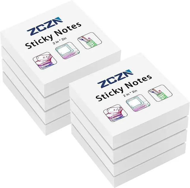 Main image of ZCZN Small Sticky Notes, 2in x 2in, 100 Sheets/Pad, 8 Pads/Pack, White