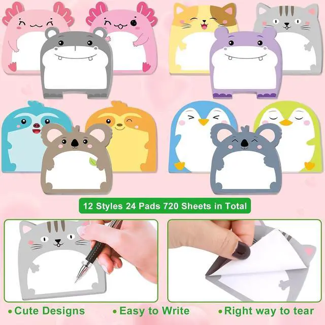 Alt view image 2 of 7 - Fancy Land 24 Pads Cute Sticky Notes Animals Memo Pads Office Supplies | Self Sticky Notepads, 720 Sheets, Page Markers Flags, For Home Office Supplies
