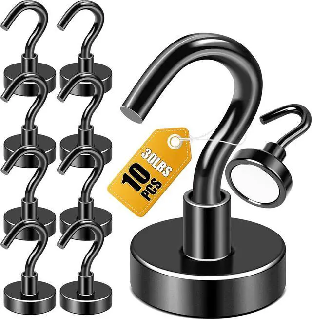 Main image of DIYMAG Magnetic Hooks, Strong Magents 10 Pack 30lbs for Cuise Cabins Black | 2026 Ship Essentials Heavy Duty Strong Refrigerator Fridge Magnets for Classroom Kitchen Grills Beach Vacation Home Hanging