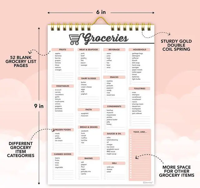 Alt view image 3 of 6 - Decorably 52 Sheets Minimal Pink Magnetic Grocery List Pad for Fridge | Minimal Pink Grocery List Magnet Pad - 6x9in Refrigerator-Mountable Fridge Shopping List Notepad