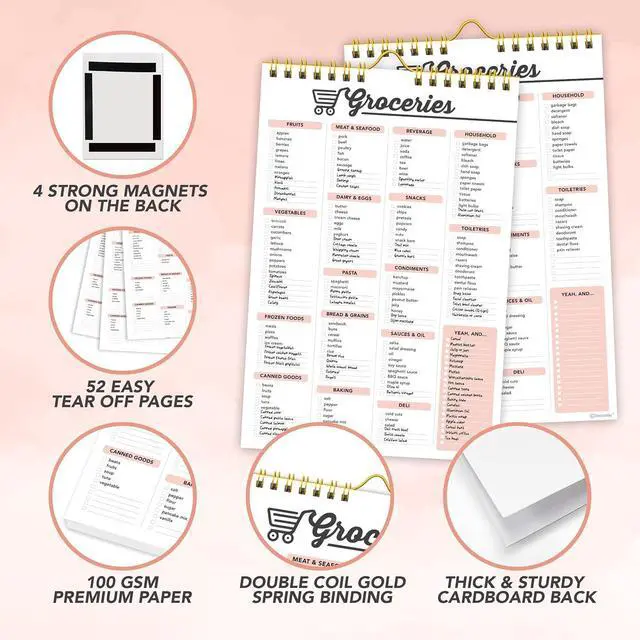 Alt view image 4 of 6 - Decorably 52 Sheets Minimal Pink Magnetic Grocery List Pad for Fridge | Minimal Pink Grocery List Magnet Pad - 6x9in Refrigerator-Mountable Fridge Shopping List Notepad