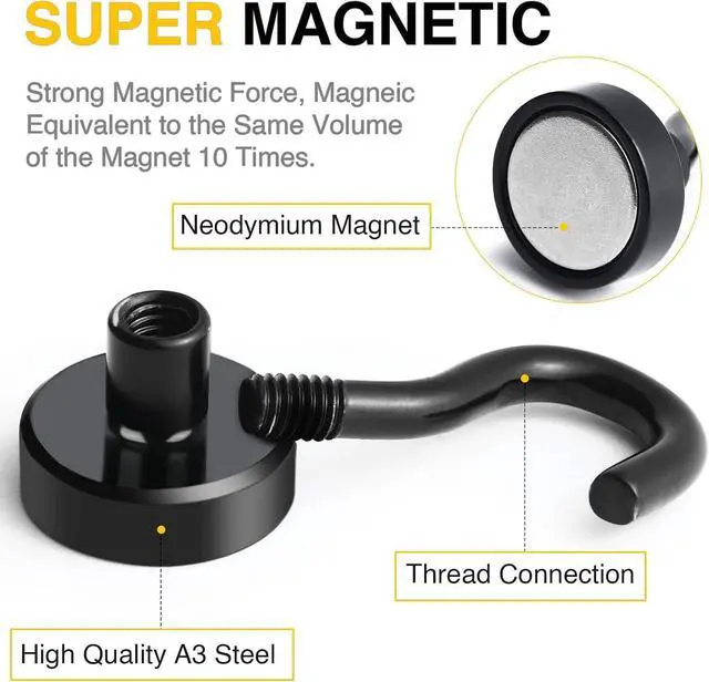 Alt view image 7 of 7 - DIYMAG Magnetic Hooks, Strong Magents 10 Pack 30lbs for Cuise Cabins Black | 2026 Ship Essentials Heavy Duty Strong Refrigerator Fridge Magnets for Classroom Kitchen Grills Beach Vacation Home Hanging