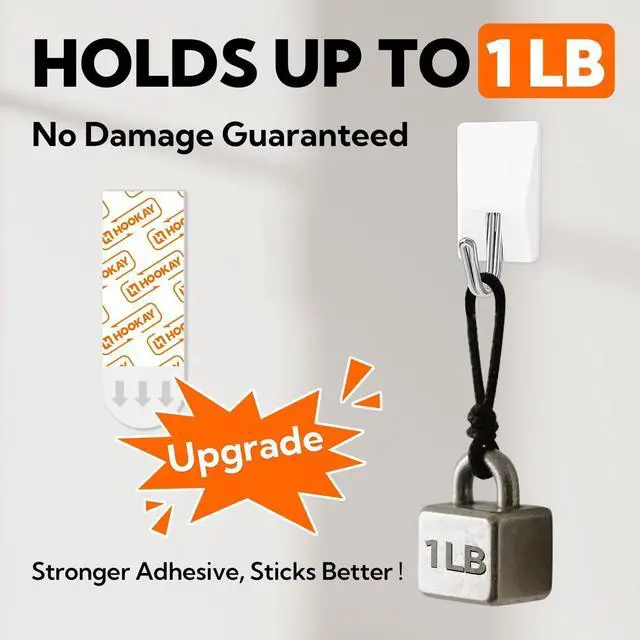 Alt view image 2 of 7 - hookay Upgrade Small Adhesive Strips for Damage-Free Hanging, Removable Wall Hooks Strips, No Tools Indoor Adhesive Strips for Small Decor & Living Spaces, 64 White Strips