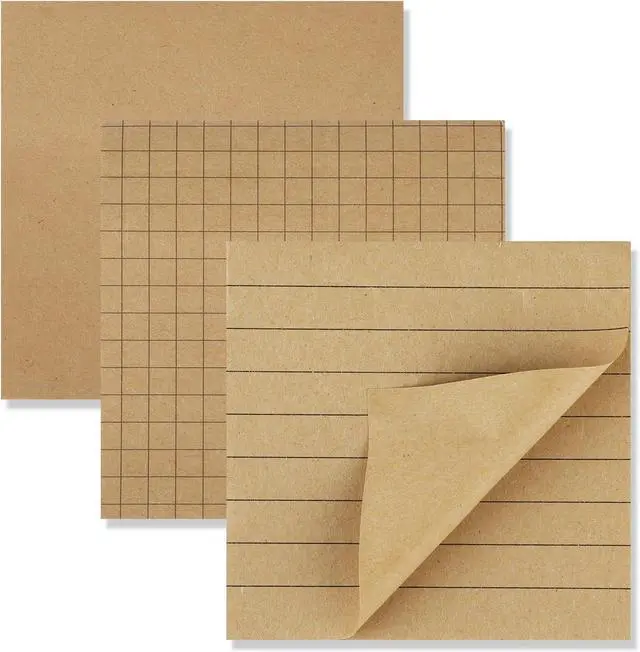 Main image of 3 Pack Aesthetic Sticky Notes 3 x 3 Inches with Lines Grids, 80 Sheets/Pad, Brown