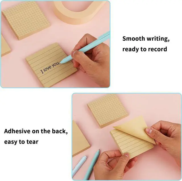 Alt view image 3 of 7 - 3 Pack Aesthetic Sticky Notes 3 x 3 Inches with Lines Grids, 80 Sheets/Pad, Brown