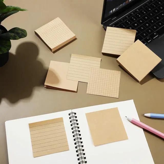Alt view image 6 of 7 - 3 Pack Aesthetic Sticky Notes 3 x 3 Inches with Lines Grids, 80 Sheets/Pad, Brown