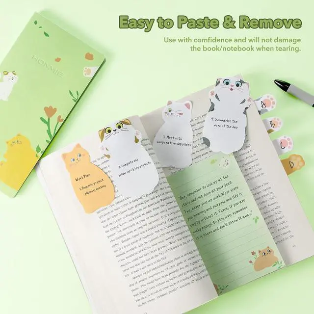 Alt view image 3 of 7 - Hommie Cat Sticky Notes Set, Cute Sticky Note Animal Divider Tabs Bundle Writing Memo Pads Page Marker, Sticky Notes Pads for Cat Lovers Kids Office School Supplies Creative Gifts