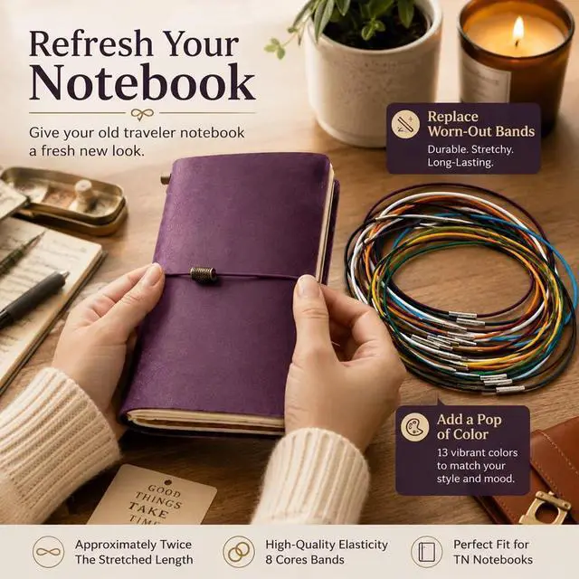 Alt view image 4 of 7 - 13 Colors Passport Size Elastic Bands for Travelers Notebook Accessories, Travel Journal Book Closure Bands for Traveler's Notebook Connecting Reffils Inserts