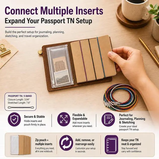 Alt view image 5 of 7 - 13 Colors Passport Size Elastic Bands for Travelers Notebook Accessories, Travel Journal Book Closure Bands for Traveler's Notebook Connecting Reffils Inserts
