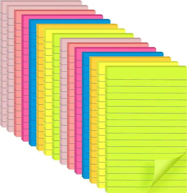 Main image of (15 Pads) Lined Sticky Notes 4x6 in, Bright Large Notepads with Lines | School Supplies and Oce Supplies, Easy to Post for Home, Office, Notebook, Super Sticking Power, Clean Removal