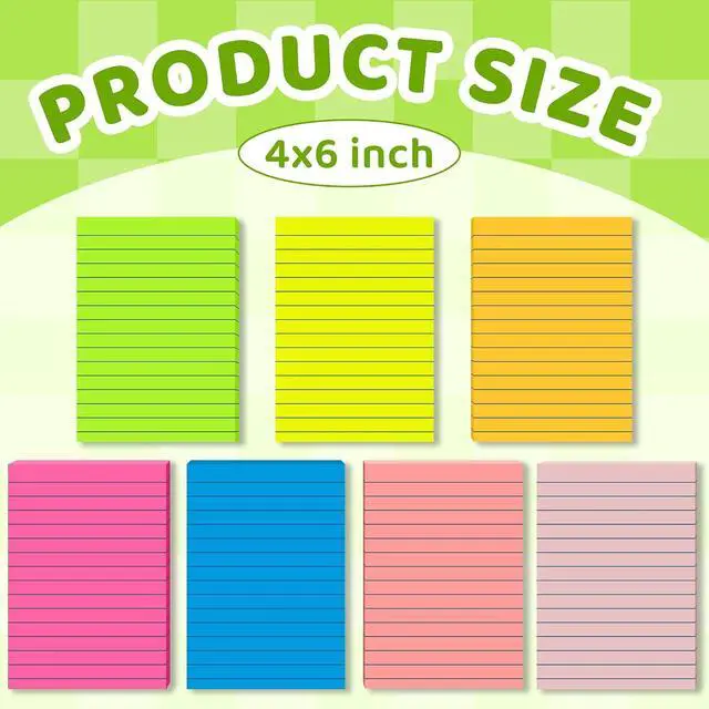 Alt view image 2 of 7 - (15 Pads) Lined Sticky Notes 4x6 in, Bright Large Notepads with Lines | School Supplies and Oce Supplies, Easy to Post for Home, Office, Notebook, Super Sticking Power, Clean Removal