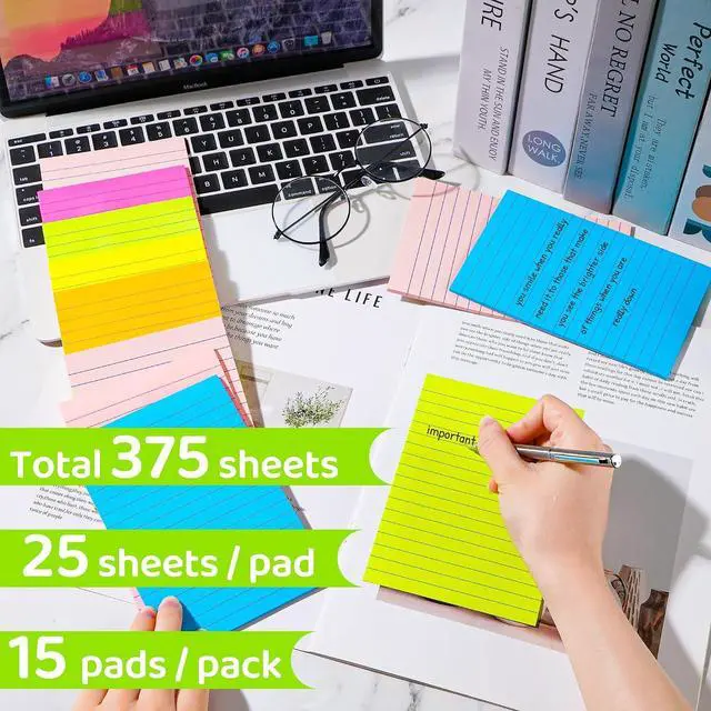 Alt view image 3 of 7 - (15 Pads) Lined Sticky Notes 4x6 in, Bright Large Notepads with Lines | School Supplies and Oce Supplies, Easy to Post for Home, Office, Notebook, Super Sticking Power, Clean Removal
