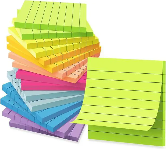 Main image of (16 Pack) Lined Sticky Notes 3x3 in Ruled Stickies,Bright Colors | Super Sticking Power Memo Pads,Post on Windows Doors,Recyclable,Easy to Write on
