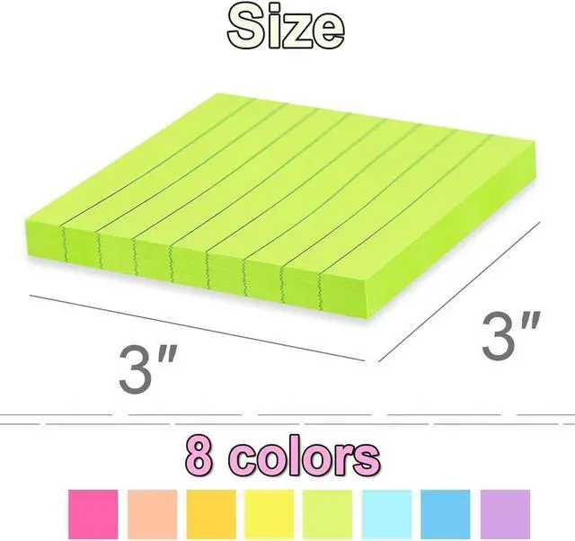 Alt view image 3 of 6 - (16 Pack) Lined Sticky Notes 3x3 in Ruled Stickies,Bright Colors | Super Sticking Power Memo Pads,Post on Windows Doors,Recyclable,Easy to Write on