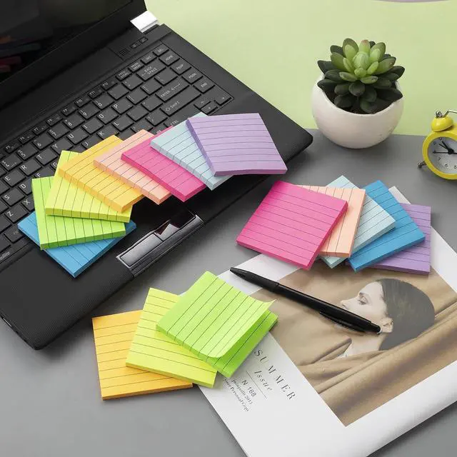 Alt view image 4 of 6 - (16 Pack) Lined Sticky Notes 3x3 in Ruled Stickies,Bright Colors | Super Sticking Power Memo Pads,Post on Windows Doors,Recyclable,Easy to Write on