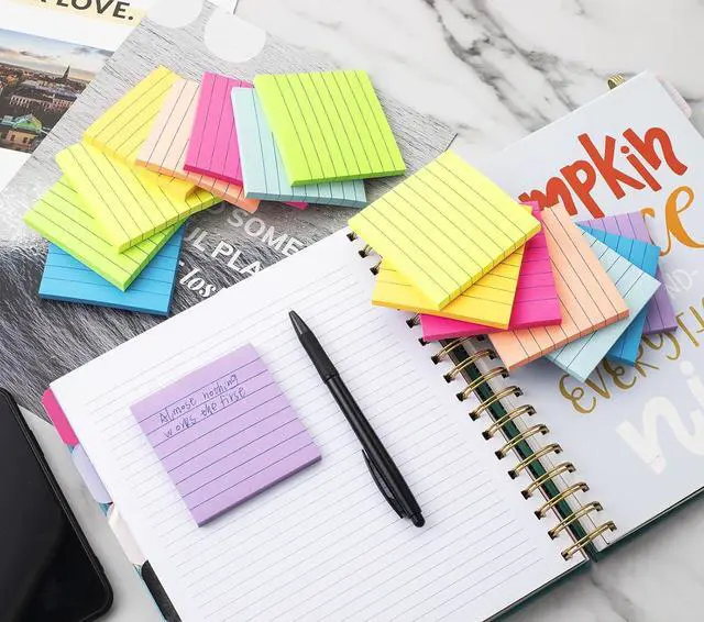 Alt view image 5 of 6 - (16 Pack) Lined Sticky Notes 3x3 in Ruled Stickies,Bright Colors | Super Sticking Power Memo Pads,Post on Windows Doors,Recyclable,Easy to Write on