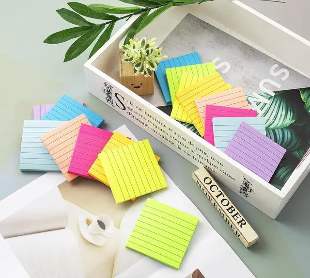 Alt view image 6 of 6 - (16 Pack) Lined Sticky Notes 3x3 in Ruled Stickies,Bright Colors | Super Sticking Power Memo Pads,Post on Windows Doors,Recyclable,Easy to Write on