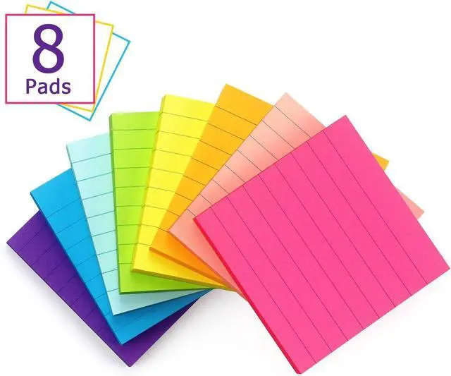 Alt view image 2 of 7 - Eastern Wolf Lined Sticky Notes 3x3in, 8 Pads, Bright Colors, 85 Sheets/Pad | Self-Stick & Removable, Office/School/Home Use