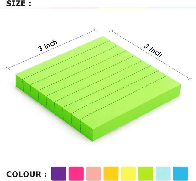 Alt view image 3 of 7 - Eastern Wolf Lined Sticky Notes 3x3in, 8 Pads, Bright Colors, 85 Sheets/Pad | Self-Stick & Removable, Office/School/Home Use
