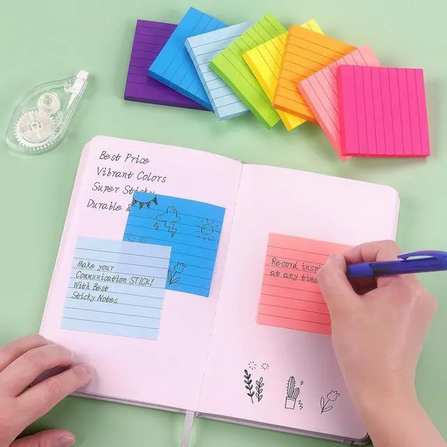 Alt view image 7 of 7 - Eastern Wolf Lined Sticky Notes 3x3in, 8 Pads, Bright Colors, 85 Sheets/Pad | Self-Stick & Removable, Office/School/Home Use