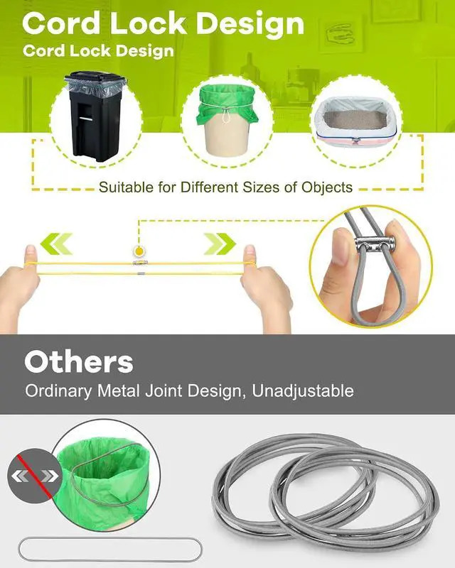 Alt view image 2 of 7 - Garbage Can Bands Cord Lord Design Adjustable Large Trash Can Rubber Bands Fits 8-33 Gallon Trash Cans Multifunction Bands Litter Box Bands for Kitchen Tables Picnic Party