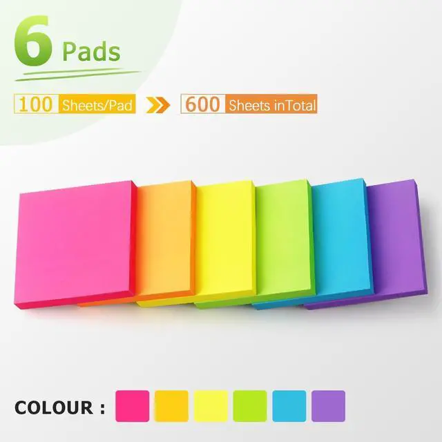 Alt view image 3 of 7 - Pop Up Sticky Notes 3x3 inch Bright Colors Self-Stick Pads 6 Pads/Pack 100 Sheets/Pad Total 600 Sheets | Ideal for Office, School, and Home Reminders.