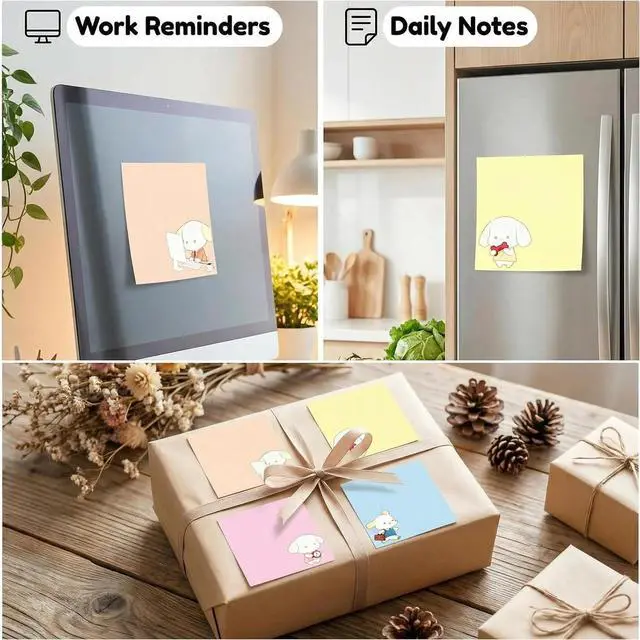 Alt view image 7 of 7 - Cute Kawaii Puppy Sticky Notes 3x3 Inch 4 Pads 80 Sheets Memo Pads | 4 pads Puppy kawaii sticky notes, strong residue-free adhesive, for school office home note taking reminders