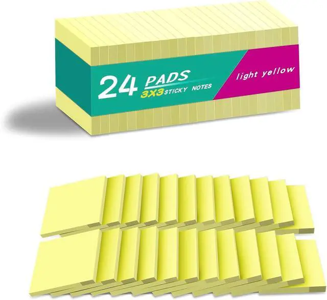 Main image of (24 Pads) Sticky Notes 3x3 in Yellow, Strong Adhesive, Clean Removal | Recyclable, Self-Stick Pads, Easy to Post for Home, Office, Notebook