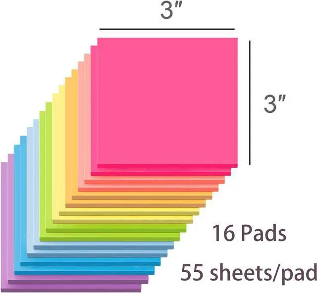 Alt view image 2 of 7 - (16 Pack) Sticky Notes 3x3, Self-Stick Pads Bright Colors Sticky Note | Recyclable, Easy to Stick for Home, Office, Notebook