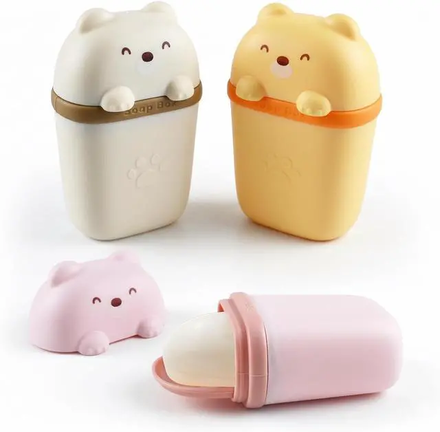 Main image of 3 Pack Cute Travel Soap Case, Leakproof Soap Container with Lid, Bear Shape | Portable Bar Soap Holder for Traveling, Soap Dish for Bathroom, Draining Soap Holder with Covers for Gym Shower Outdoor
