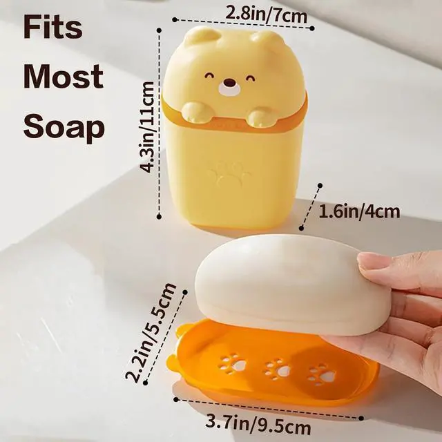 Alt view image 2 of 7 - 3 Pack Cute Travel Soap Case, Leakproof Soap Container with Lid, Bear Shape | Portable Bar Soap Holder for Traveling, Soap Dish for Bathroom, Draining Soap Holder with Covers for Gym Shower Outdoor