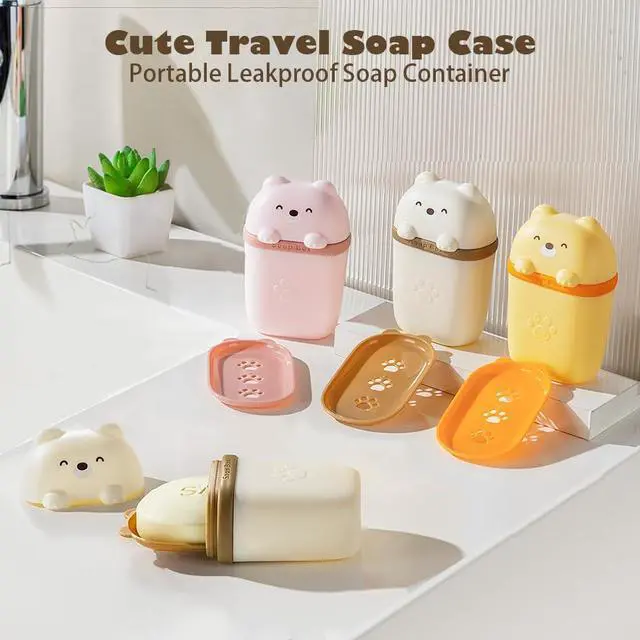 Alt view image 6 of 7 - 3 Pack Cute Travel Soap Case, Leakproof Soap Container with Lid, Bear Shape | Portable Bar Soap Holder for Traveling, Soap Dish for Bathroom, Draining Soap Holder with Covers for Gym Shower Outdoor