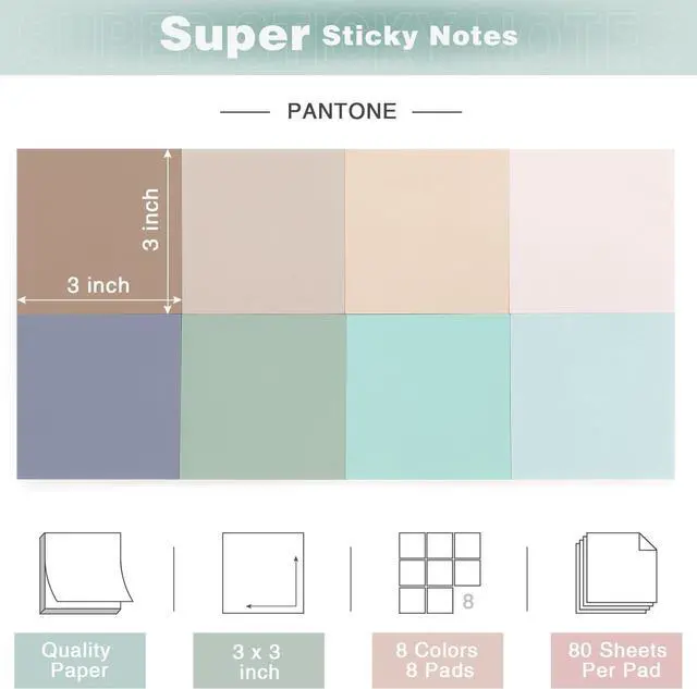 Alt view image 2 of 7 - Eastern Wolf Sticky Notes, 3x3 Inch, 8Pads, Vintage Color, 80 Sheets/Pad | Super Sticky, Self-Adhesive, Removable & Residue-Free
