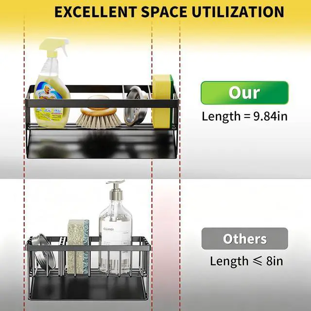 Alt view image 2 of 7 - Kitchen Sink Caddy Organizer for Kitchen Countertop Organizers Black | 304 Stainless Steel, Removable Drip Tray, Home Decor Accessories
