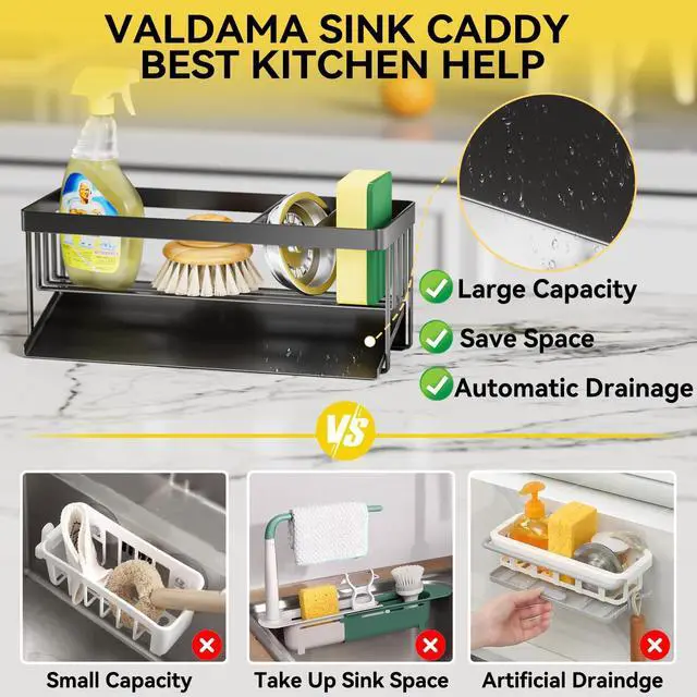 Alt view image 4 of 7 - Kitchen Sink Caddy Organizer for Kitchen Countertop Organizers Black | 304 Stainless Steel, Removable Drip Tray, Home Decor Accessories