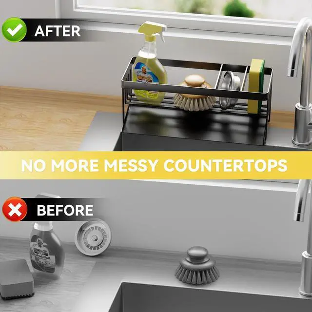 Alt view image 5 of 7 - Kitchen Sink Caddy Organizer for Kitchen Countertop Organizers Black | 304 Stainless Steel, Removable Drip Tray, Home Decor Accessories