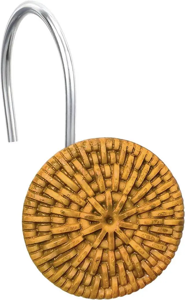 Main image of Boho Shower Curtain Hooks, CHICTIE Artificial Rattan Decorative Shower Curtain Rings, Rustic Farmhouse Shower Hooks for Shower Curtain Rods Bathroom Rustproof Shower Hooks Hangers Set of 12