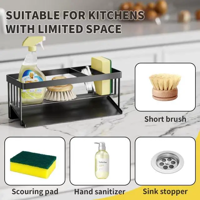 Alt view image 6 of 7 - Kitchen Sink Caddy Organizer for Kitchen Countertop Organizers Black | 304 Stainless Steel, Removable Drip Tray, Home Decor Accessories