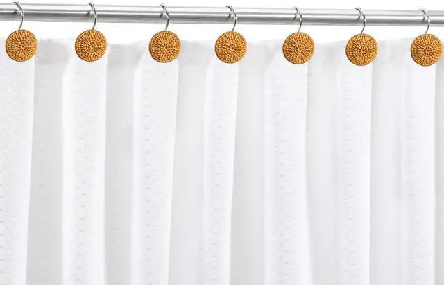 Alt view image 4 of 6 - Boho Shower Curtain Hooks, CHICTIE Artificial Rattan Decorative Shower Curtain Rings, Rustic Farmhouse Shower Hooks for Shower Curtain Rods Bathroom Rustproof Shower Hooks Hangers Set of 12