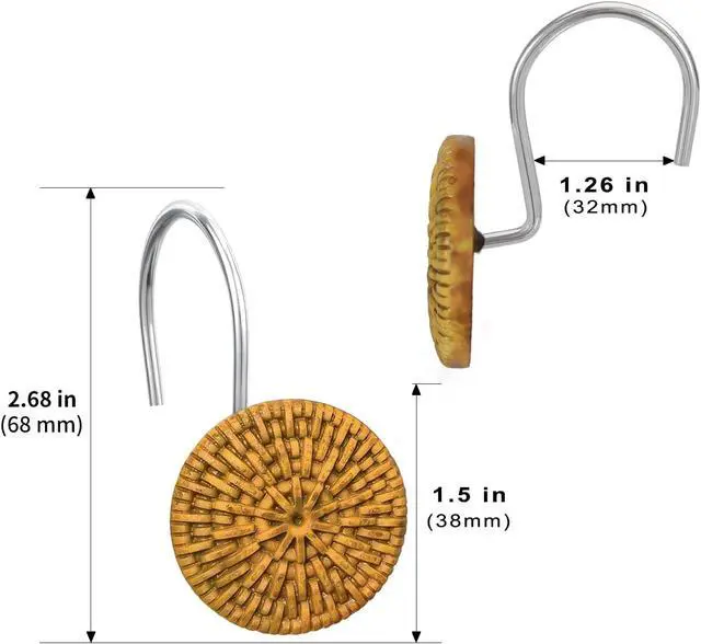 Alt view image 6 of 6 - Boho Shower Curtain Hooks, CHICTIE Artificial Rattan Decorative Shower Curtain Rings, Rustic Farmhouse Shower Hooks for Shower Curtain Rods Bathroom Rustproof Shower Hooks Hangers Set of 12