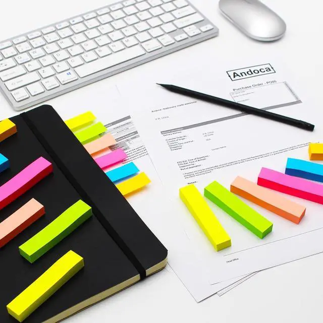 Alt view image 6 of 7 - Sticky Notes, 0.6x3 Inch, 1200 Sheets Self-Stick Notes, Easy to Post for School, Office, Notebook, Bright Colors Assorted, 100 Sheets/Pad