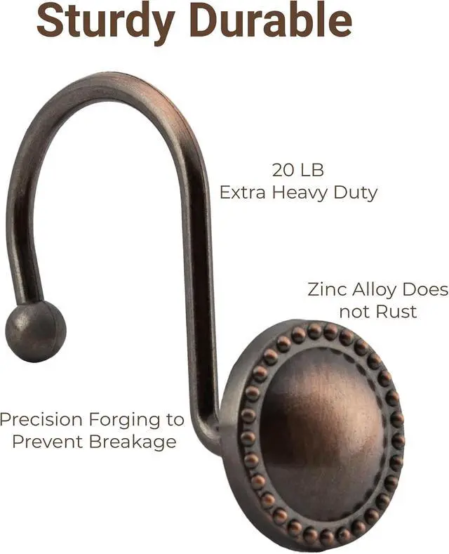Alt view image 3 of 7 - Shower Curtain Hooks,Rust-Resistant Decorative Rings,12-Pack,Bronze | Heavy-Duty Metal Construction,Smooth Glide,Circular Design,Bathroom Accessories,Fits Standard Shower Rods
