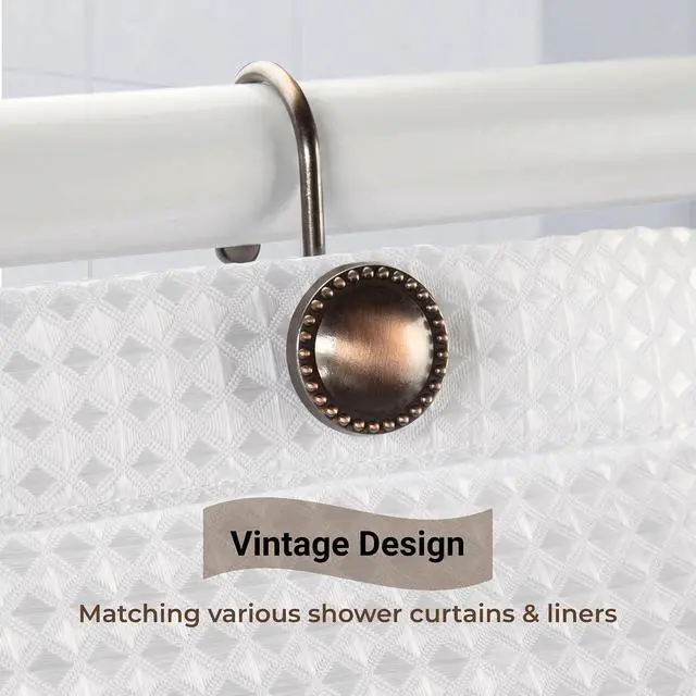 Alt view image 4 of 7 - Shower Curtain Hooks,Rust-Resistant Decorative Rings,12-Pack,Bronze | Heavy-Duty Metal Construction,Smooth Glide,Circular Design,Bathroom Accessories,Fits Standard Shower Rods
