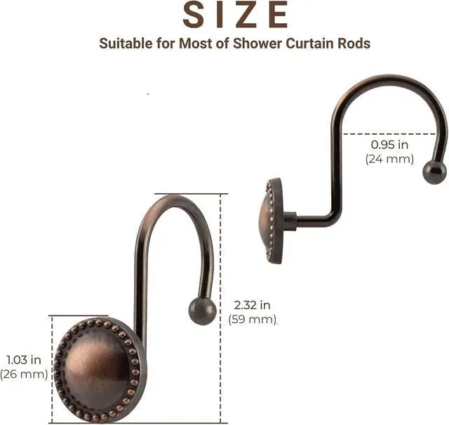 Alt view image 2 of 7 - Shower Curtain Hooks,Rust-Resistant Decorative Rings,12-Pack,Bronze | Heavy-Duty Metal Construction,Smooth Glide,Circular Design,Bathroom Accessories,Fits Standard Shower Rods