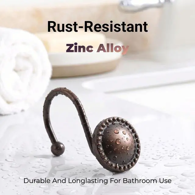 Alt view image 7 of 7 - Shower Curtain Hooks,Rust-Resistant Decorative Rings,12-Pack,Bronze | Heavy-Duty Metal Construction,Smooth Glide,Circular Design,Bathroom Accessories,Fits Standard Shower Rods