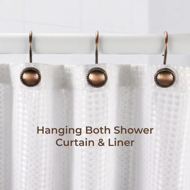Alt view image 6 of 7 - Shower Curtain Hooks,Rust-Resistant Decorative Rings,12-Pack,Bronze | Heavy-Duty Metal Construction,Smooth Glide,Circular Design,Bathroom Accessories,Fits Standard Shower Rods