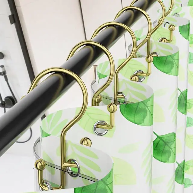 Alt view image 2 of 7 - Goowin Shower Curtain Hooks, Gold Shower Curtain Hooks Rust Proof, Anti-Drop Metal Shower Curtain Rings Hooks, Double Shower Hooks for Shower Curtain, Shower Rings for Curtain & Liner, Gold-12 Pcs