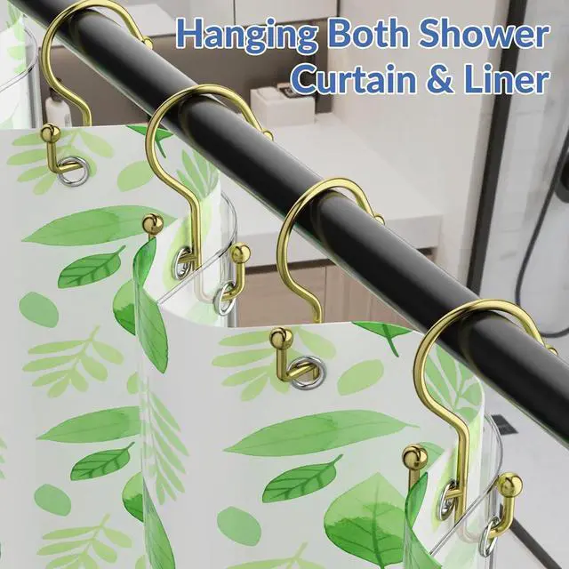 Alt view image 5 of 7 - Goowin Shower Curtain Hooks, Gold Shower Curtain Hooks Rust Proof, Anti-Drop Metal Shower Curtain Rings Hooks, Double Shower Hooks for Shower Curtain, Shower Rings for Curtain & Liner, Gold-12 Pcs