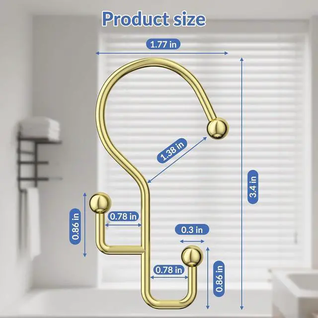 Alt view image 7 of 7 - Goowin Shower Curtain Hooks, Gold Shower Curtain Hooks Rust Proof, Anti-Drop Metal Shower Curtain Rings Hooks, Double Shower Hooks for Shower Curtain, Shower Rings for Curtain & Liner, Gold-12 Pcs